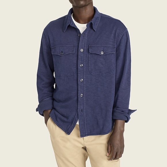 J. Crew Waffle Lined Garment Dyed Knit Harbor Shirt Men’s Large - Picture 2 of 14